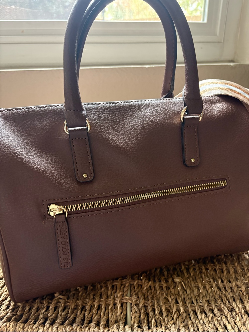 U.S. Polo Assn. Brown Satchel with Striped Removable Strap - Picture 5 of 6